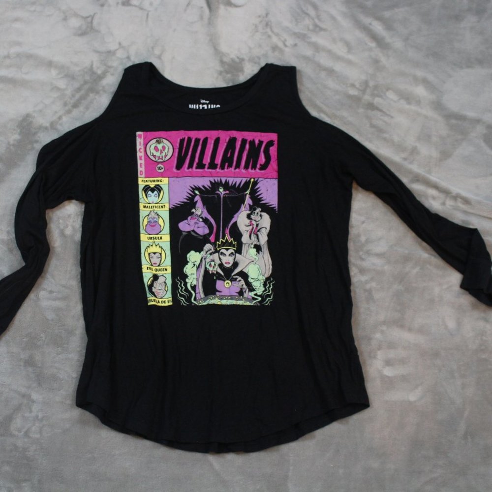 Disney Villains Comic Art Black Cold Shoulder Graphic Top